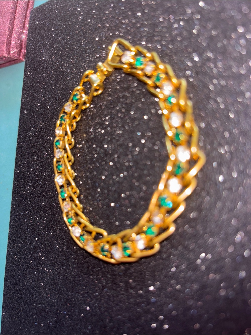 Vintage gold link Emerald tennis bracelet